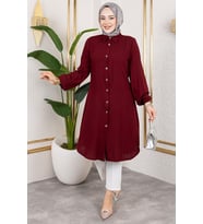 Manşeti Lastikli Viskon Tunik (Bordo)