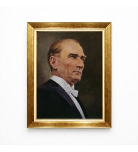 Tablore Atatürk Portresi Yağlı Boya Görünümlü Altın Çerçeveli Tablo