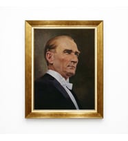 Tablore Atatürk Portresi Yağlı Boya Görünümlü Altın Çerçeveli Tablo