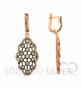 Söğütlü Silver rose zirkon taşlı küpe