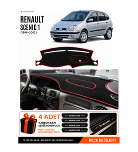 RENAULT SCENIC 1 (1996-2003) Uyumlu Torpido Örtüsü Torpido Kılıfı - Siyah Kırmızı