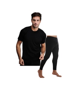 UYGUR %75 Yün Erkek Yarım Kol Fanila ve Alt İçlik Takım (Siyah)