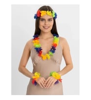 Rengarenk Hawaii Kolye Taç Bileklik Seti 4 Parça