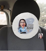 BK Gift Kişiye Özel İsimli Kadın Kolay Yetişmiyor Karikatürlü Yuvarlak Araç Koltuk Yastığı-2