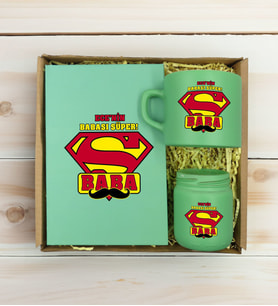 BK Gift Kişiye Özel İsimli DTF Baba Temalı Yeşil Defter & Kahve Fincanı & Mum Hediye Seti-1, Babaya Hediye, Babalar Günü Hediyeleri