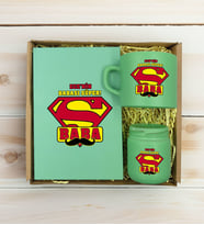 BK Gift Kişiye Özel İsimli DTF Baba Temalı Yeşil Defter & Kahve Fincanı & Mum Hediye Seti-1, Babaya Hediye, Babalar Günü Hediyeleri