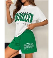 Kadın Üst Süprem Alt İki İplik Kumaş Brooklyn Baskılı İkili Takım (Yeşil)