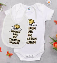 BK Kids Takatum Kalmadi Tasarımlı Beyaz Bebek Body Zıbın ve Mama Önlüğü Hediye Seti-1