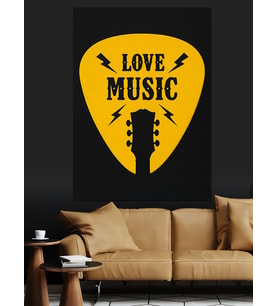 Müzik Aşkı Gitar Pena Dekoratif Kanvas - Mdf Ahşap Tablo