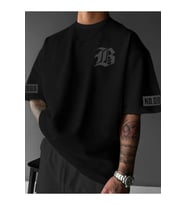 Baskılı Oversize Bisiklet Yaka T-shirt - Siyah