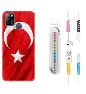 INFINIX Smart 4 5 6 Zero 8 S5 Pro Kılıf Kablo Koruma Spiral Silikon Şanlı Türk Bayrağı 4 1401