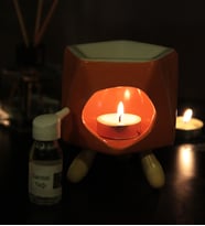 Buhurdanlık Turuncu Seramik Ahşap Ayaklı & Buhur Koku Mum Set