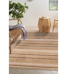 Ekru Renkli Kaymaz Tabanlı Yıkanabilir Makine Dokuma Kilim