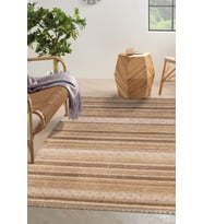 Ekru Renkli Kaymaz Tabanlı Yıkanabilir Makine Dokuma Kilim