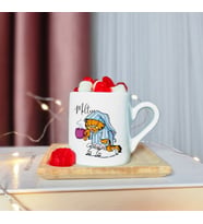 Garfield Tasarımlı Ahşap Tabaklı Kişiye Özel Türk Kahvesi Fincanı