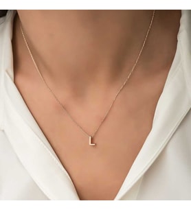 925 Ayar Gümüş Rose 3 Boyutlu L Harf Kadın Gümüş Kolye