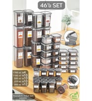 46 Parça Kare Erzak Ve Bakliyat Saklama Kabıbaharat Seti 12x300ml 10x(350ML 500ML 1100ML) 4x1700ml