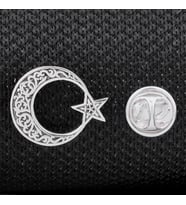 Ayyıldız Desenli 925 Ayar Gümüş Rozet Yaka İğnesi