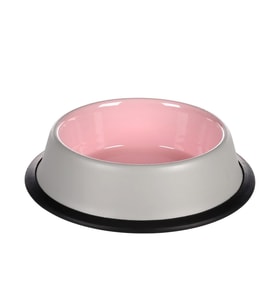Flamingo Nell Boyalı Çelik Mama Kabı Antislip Gri-Pembe 200Ml