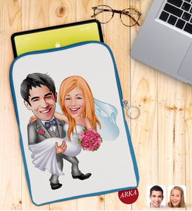 BK Gift Kişiye Özel Evleniyoruz Karikatürlü Taşınabilir Koruyucu Tablet Kılıfı & Organizer Çanta - Mavi-7