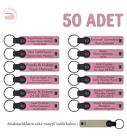 Pembe & Sütlü Kahve, Yeni Bebek Mevlüdü İçin, 50'li Set, Anne ve Bebeğe Özel İsimli Deri Anahtarlık