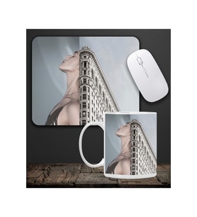 Baskılı Kupa & Gri Renk Kadın Ve Manzara Motifli Mouse Pad 23x19cm Fare Altlığı Kaydırmaz Taban De58