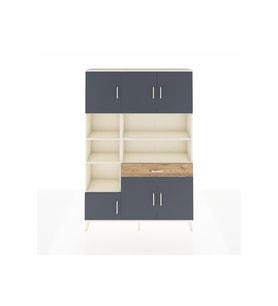 Arges Dolap 10 Raflı Tek Çekmeceli 6 Kapaklı 132x30x195 Aytaşı-Antrasit/Çam