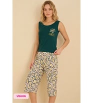Seamlife Kadın Düğmesiz Bisiklet Yaka Atlet Bermuda Homewear - Viskon Kolsuz Kapri Pijama Takımı