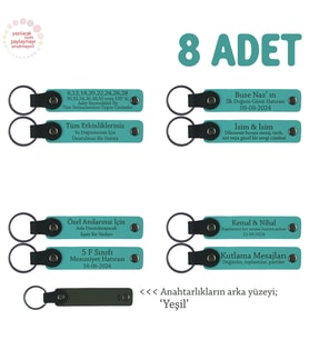 Karne Hediyesi İçin Tüm Sınıfa Özel, 8' li Set, Hediyelik Hatıra Anahtarlığı, Koyu Turkuaz & Yeşil