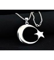 Büyük Boy Şanlı Ay Yıldızımız Tasarımlı Kral Zincirli 925 Ayar Gümüş Kolye