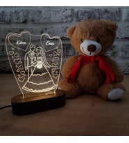 Kişiye Özel Gelin Damat 3D Led Tasarım Gece Lambası ve Sevimli Ayıcık