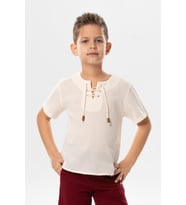 Kısa Kol Şile Bezi Zımbalı Yazlık Erkek Çocuk Tshirt Krem 3002