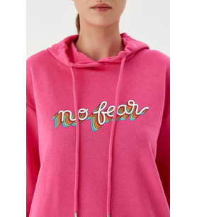 No Fear Kadın Sweatshirt Kapüşonlu Fuşya 72508 (Pembe)