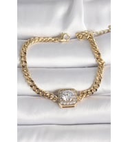 Pirinç Gold Renk Kare Zirkon Taşlı Xuping Exclusive VIP Seri Kadın Bileklik