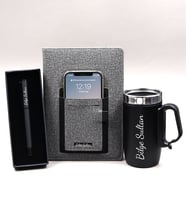 Kişiye Özel 280 ML Kulplu Çelik Termos & Telefon Cepli Gri Defter & Siyah Mat Roller Kalem Hediye Seti