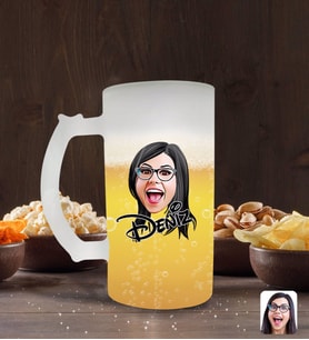 BK Gift Kişiye Özel Kadın Yüz Karikatürlü Buzlu Cam Bira Bardağı 50cl-2 (Beyaz)