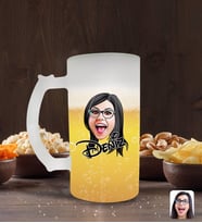 BK Gift Kişiye Özel Kadın Yüz Karikatürlü Buzlu Cam Bira Bardağı 50cl-2 (Beyaz)