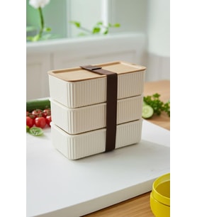 Atbyhome Valverdi - 3'lü 7 Parça Beslenme Kabı Saklama Kabı Bambu Görünüm