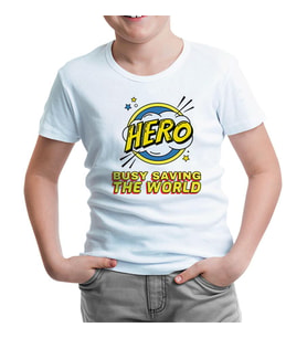 Hero Busy Saving the World Beyaz Çocuk Tshirt