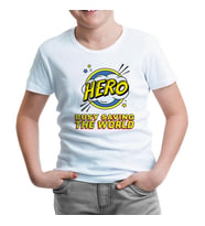 Hero Busy Saving the World Beyaz Çocuk Tshirt