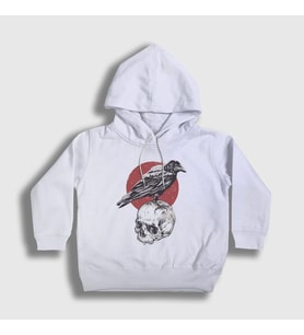 Presmono Unisex Çocuk Beyaz Skull Crow Karga Kapüşonlu Sweatshirt 327048tt