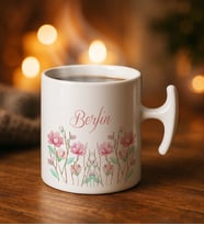 BK Gift Kişiye Özel İsimli Çiçek Tasarımlı Hammer Kulplu Beyaz Kupa Bardak-15, Arkadaşa Hediye, Sevgiliye Hediye, Doğum Günü Hediyesi