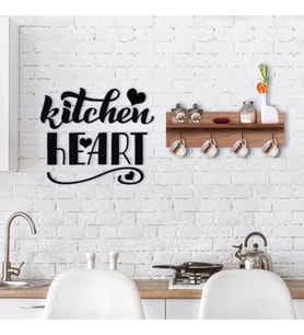 BK Home Doğal Ahşap Raflı Dekoratif Fincan Askılığı ve Mutfak Duvar Süsü-6 (Siyah)