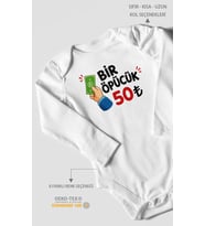 Bir Öpücük 50TL Uzun Kollu Çıtçıtlı Bebek Body %100 Pamuk