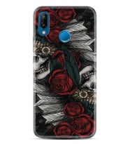 Huawei P20 Lite Mate 10 20 Lite Pro P40 Lite KılıfDesemli Silikon Skull Rose 1673
