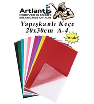 Yapışkanlı Keçe 10 Renk A4 20x30 cm 1 Paket Keçe Yapışkanlı 10 lu Okul Kreş Okul Öncesi Etkinlik Hobi (Karışık)
