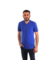 ESER - V Yaka Kısa Kol İş Tişörtü - Cepli - Saks Mavi