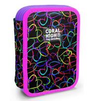 Coral High İki Katlı Düzenleyici Kalem Kutusu - Kalp Baskılı Siyah Pembe, Kız Çocuk, Kalp Baskılı Siyah Pembe (Çok Renkli)