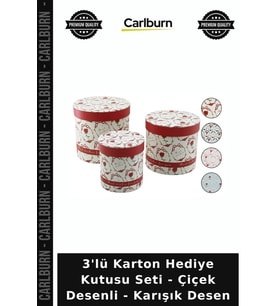 Özel Üretim Sunum Dekoratif 3'lü Karton Hediye Kutusu Seti - Çiçek Desenli - Karışık Desen