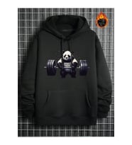 Nevermind Unisex Sporcu Panda Baskılı İpli Kapüşonlu Oversize 2 iplik (Siyah)